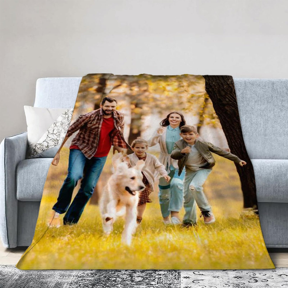 Custom Blanket with Picture Made in USA,Personalized Photo Blanket Throw Photo Blankets for Family Friends Pets,50"x60"