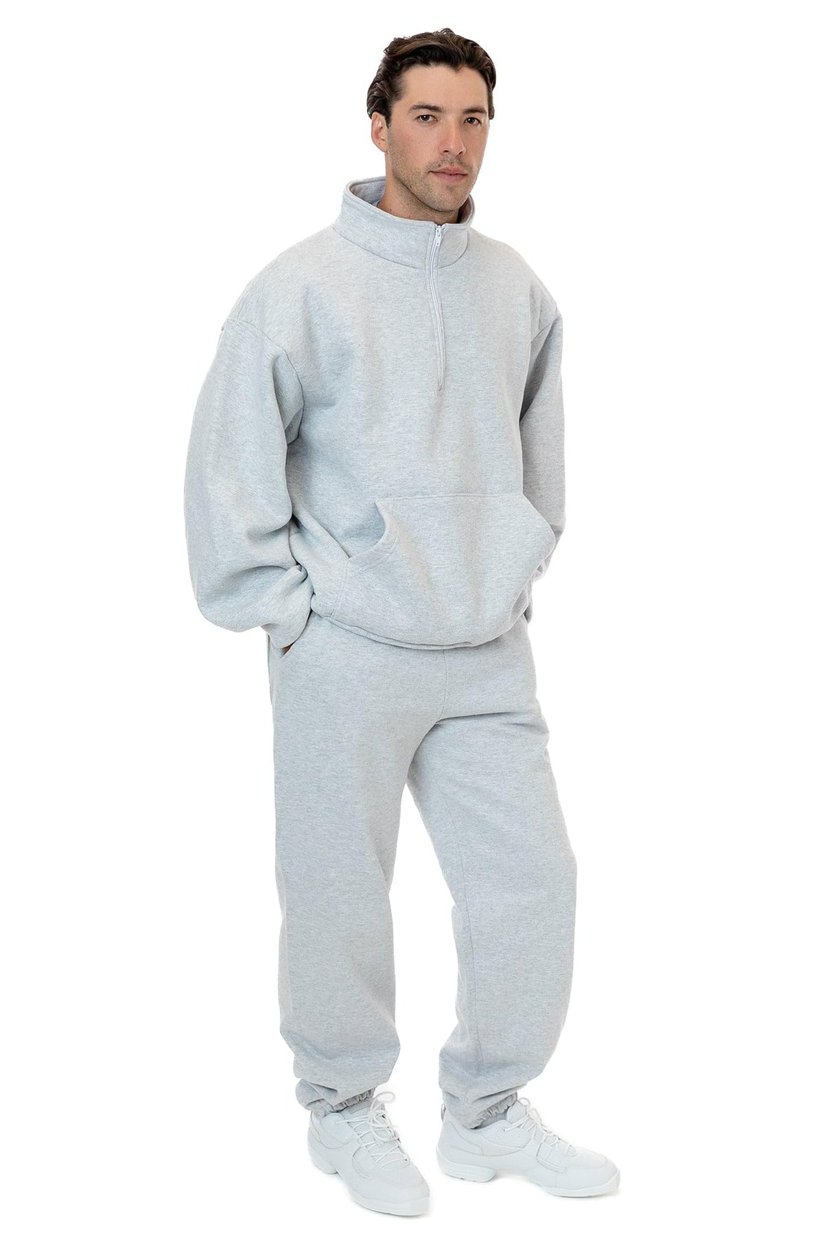 Los Angeles Apparel Heavy Fleece X Pocketed Half Zip Sweater (Piece Dye)