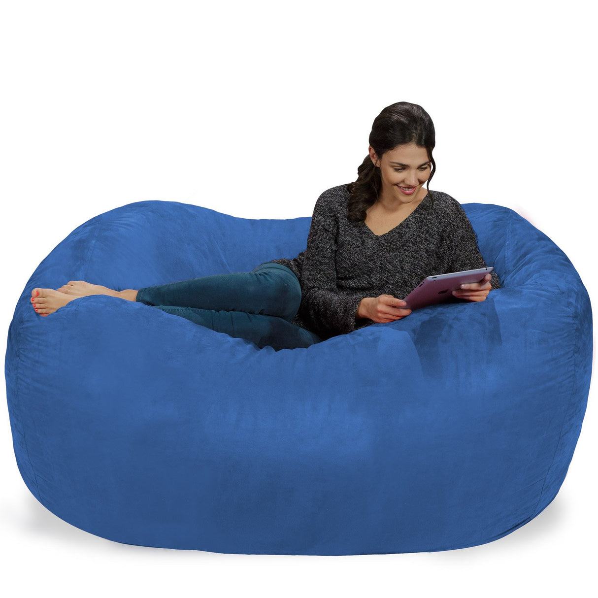 Chill Sack Bean Bag Chair: Huge 6' Memory Foam Furniture Bag and Large Lounger - Big Sofa with Soft Micro Fiber Cover - Red Furry
