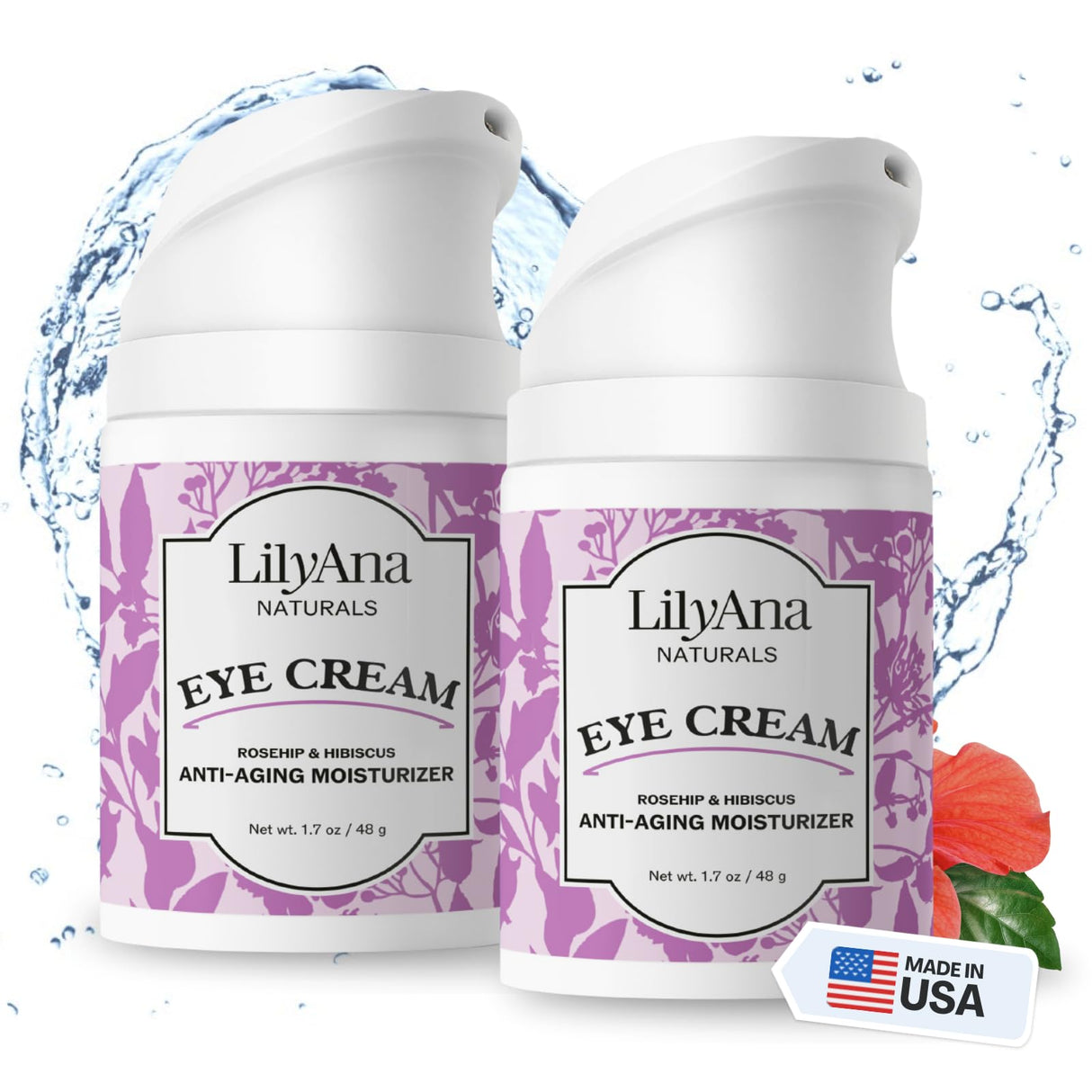 LilyAna Naturals Eye Cream for Dark Circles and Puffiness, Under Eye Cream for Wrinkles and Bags, Anti Aging Eye Cream helps Improve Dryness; for Sensitive Skin - 1.7 oz - Made in USA