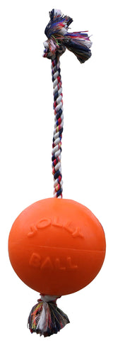 Jolly Pets Romp-n-Roll Rope and Ball Dog Toy, 8 Inches/Large, Orange