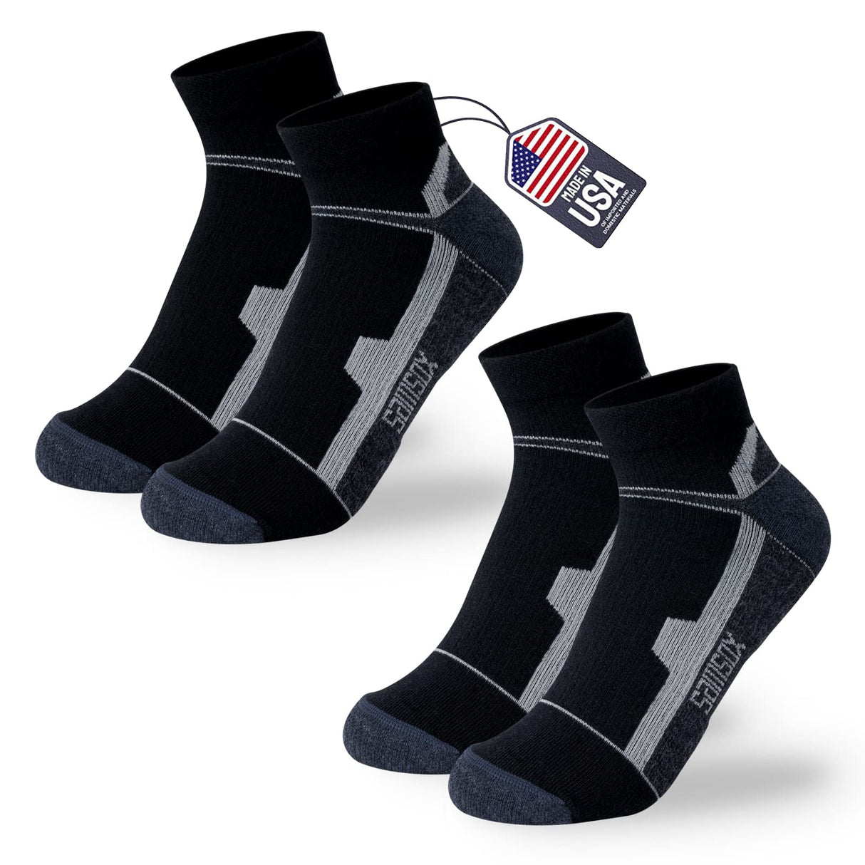 SAMSOX 2-Pair Merino Wool Ankle Running Hiking Socks, Made in USA Cushioned Sport Socks for Men & Women (Moab Quarter)