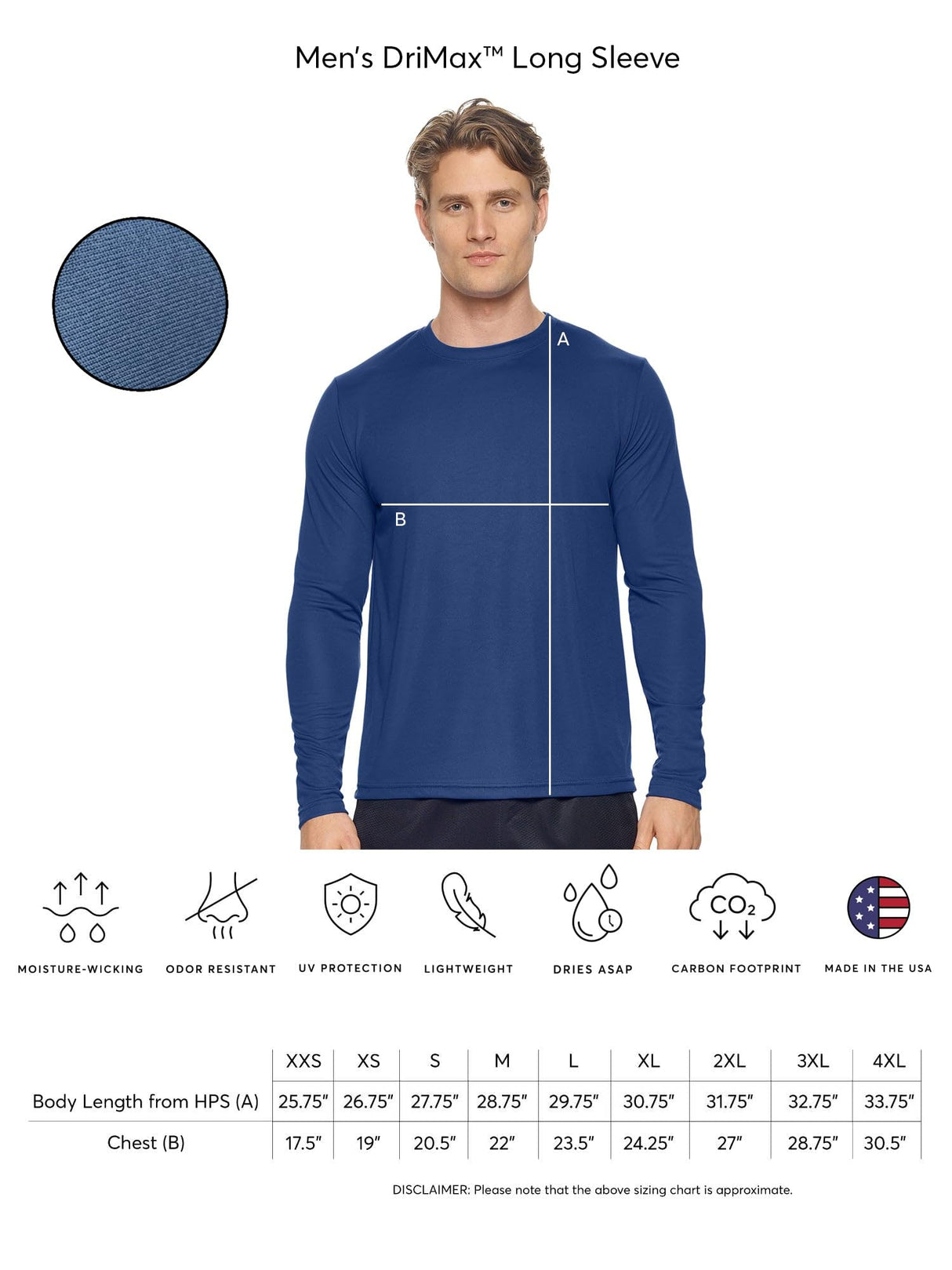 Expert Brand USA-Made Men's Drimax Long-Sleeve Active Shirt for Training Gym Hiking Workout