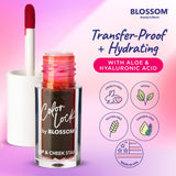 Blossom Color Lock Hydrating Longlasting Lip Stain and Tint for Lips & Cheek, Buildable, Non Drying, Smudgeproof + Transfer Proof, Made in USA with Doe Foot Applicator, 0.14 fl oz/4ml, Blooming Rose