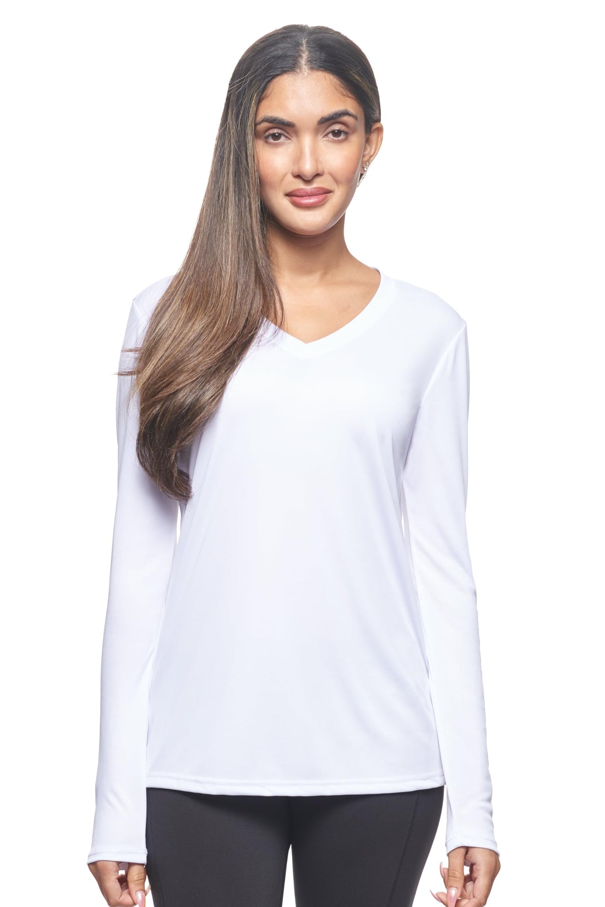 Expert Brand USA-Made Women's Drimax Dry Fit V Neck Athletic Long Sleeve