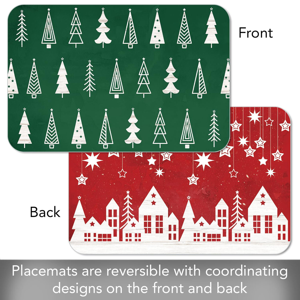 CounterArt Scandinavian Christmas 4 Pack Reversible Easy Care Flexible Plastic Placemats Made in The USA BPA Free Easily Wipes Clean