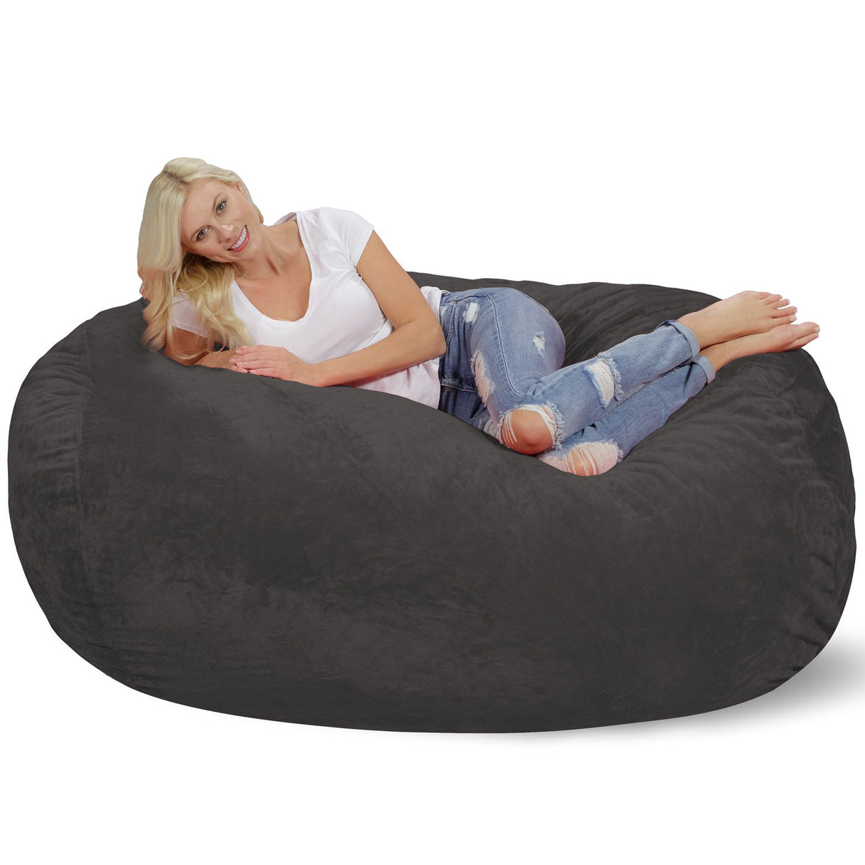 Chill Sack Bean Bag Chair: Huge 6' Memory Foam Furniture Bag and Large Lounger - Big Sofa with Soft Micro Fiber Cover - Red Furry