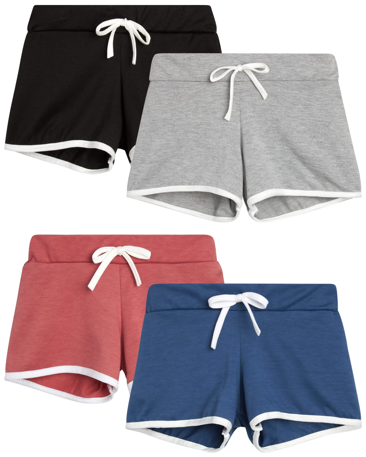 Sweet Hearts Girls' Active Shorts - 4 Pack French Terry Athletic Gym Dolphin Shorts: Made in USA (7-16)