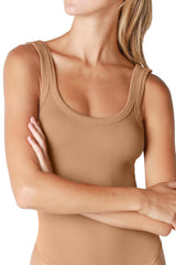 NIKIBIKI Women Seamless Ribbed Scoop Neck & Back Bodysuit, Made in U.S.A, One Size