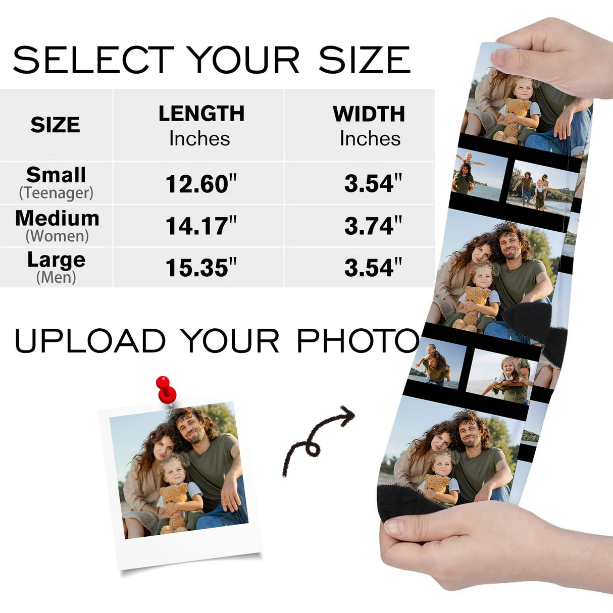 Custom Face Socks with Photo Novelty Crew Socks, Personalized Red Hearts Unisex Crew Sock Gifts for Men Women Made in USA