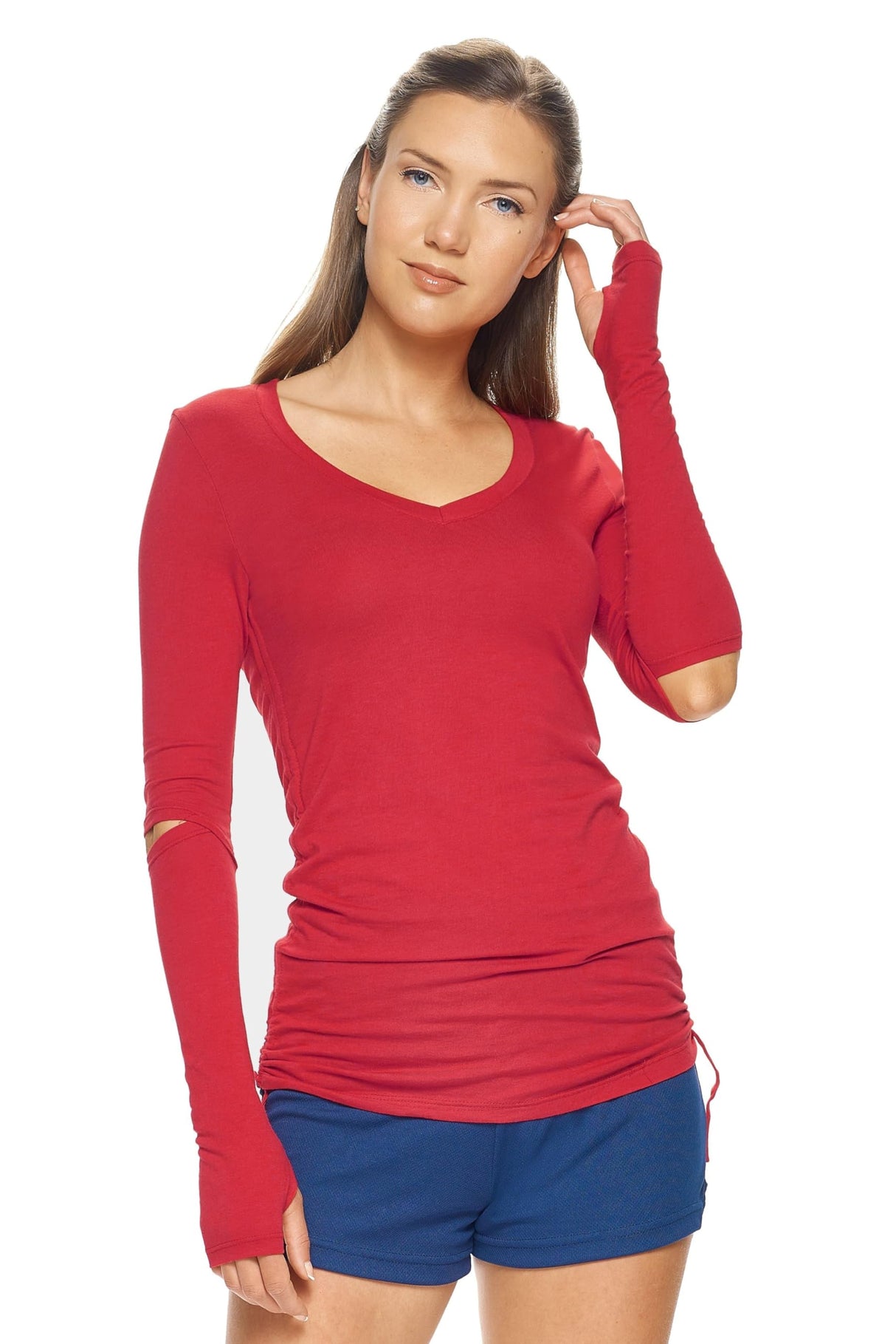 Expert Brand USA-Made Women's MoCA Cotton Blend Long Sleeve V-Neck Shirt