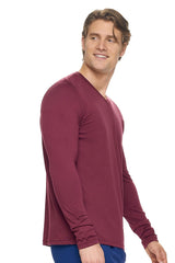 Expert Brand USA-Made Men's MoCA Cotton Blend V Neck Long Sleeve Shirt