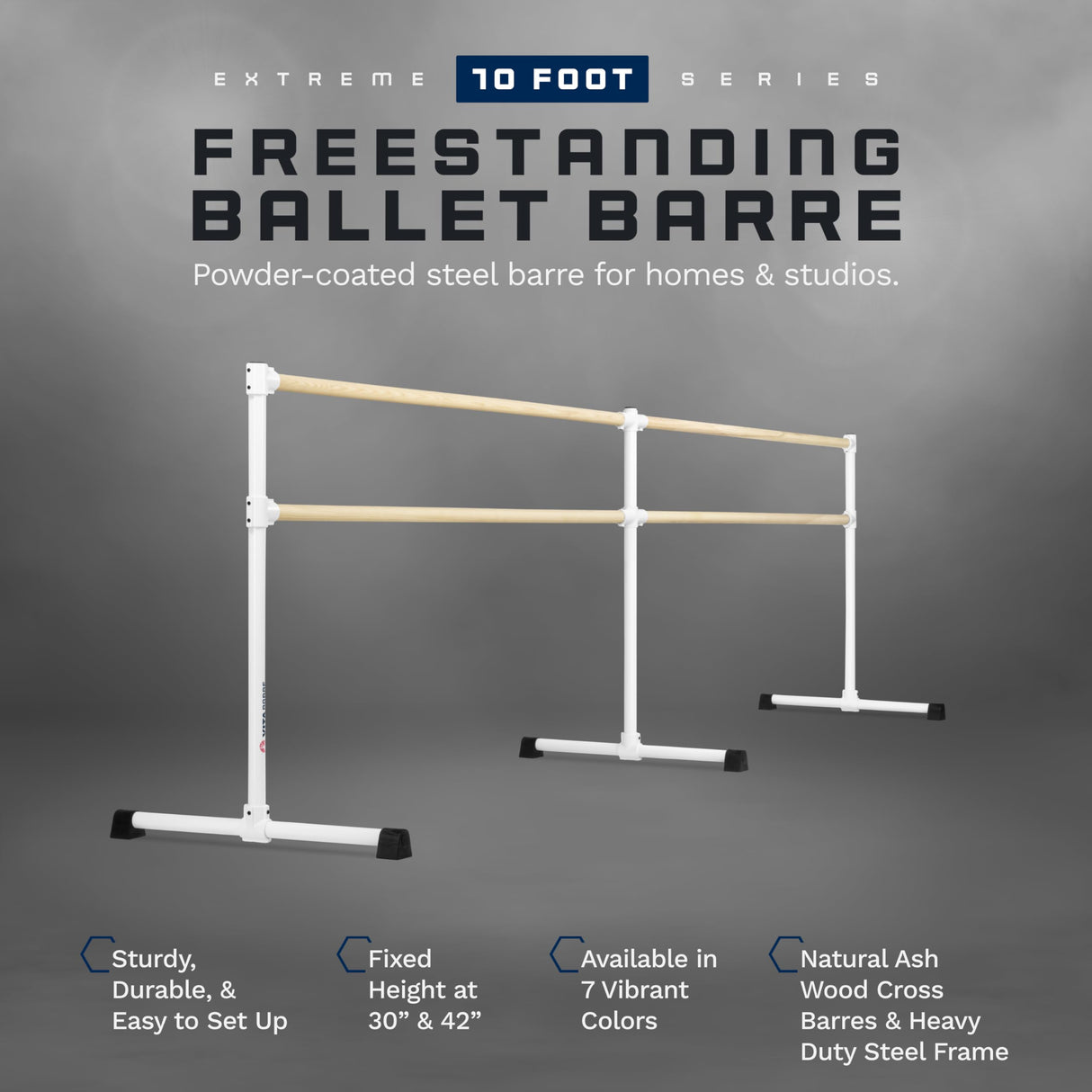 VITA Barre Portable Freestanding Double Ballet Barre, Extreme, Wood | Fixed Height, Made in USA, Home or Gym Exercise Equipment for Kids & Adults | Dance, Fitness, Pilates
