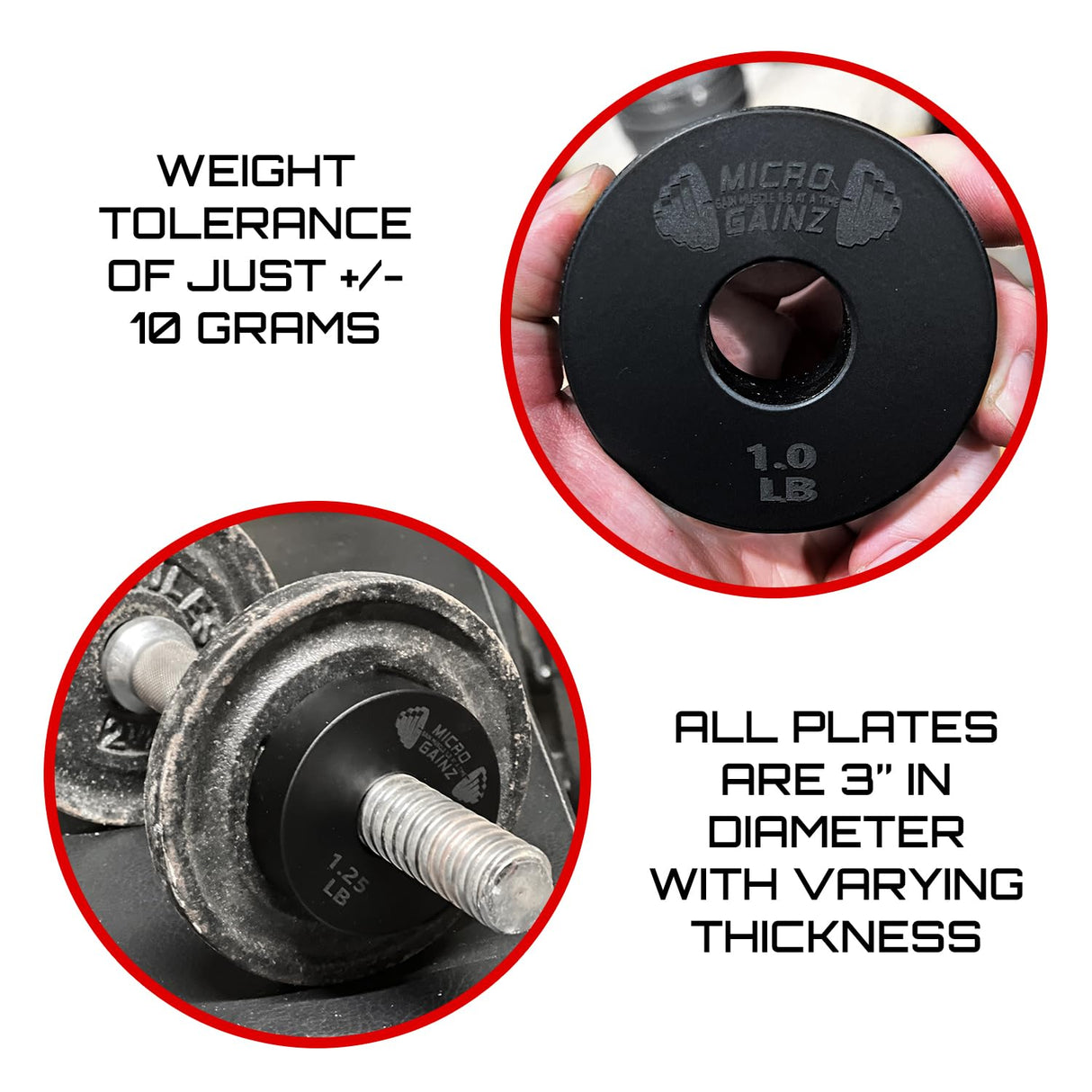 Micro Gainz Standard 1-Inch Center Hole Fractional 2 Pcs Color Weight Plates, Choose (.25LB-1LB) Designed for Standard 1-Inch Dumbbell & Barbell for Strength Training, Made in USA