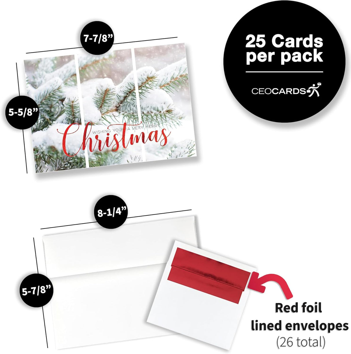 Merry Christmas Cards for Business & Family (Snowy Day) Bulk Greeting Card Set Pack of 25 Holiday Cards with Envelopes (5-5/8 x 7-7/8 inch) Great for Office, Work, Employees & Clients H1702