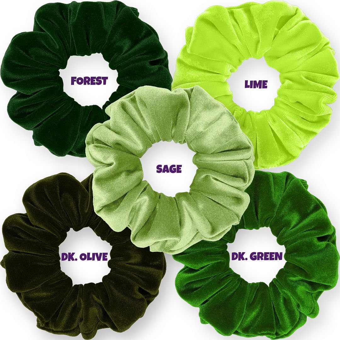 Velvet Scrunchies 5-Pack Gift Set Mini Size Premium Plush Soft Ponytail Holder Made in the USA Pine Teal Blue Aqua Jade Teal Green