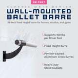 Wall-Mounted Single Ballet Barre, Classic WB15, Aluminum | Fixed Height, Made in USA, Home, Studio or Gym Exercise Equipment for Kids & Adults | Dance, Fitness, Pilates
