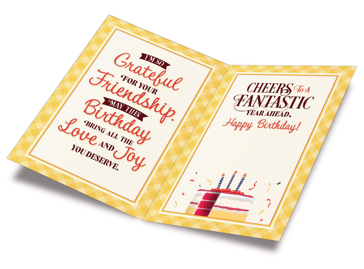 Prime Greetings Friend Birthday Card, Made in America, Eco-Friendly, Thick Card Stock with Premium Envelope 5in x 7.75in, Packaged in Protective Mailer