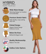 Hybrid & Company Womens Premium Nylon Ponte Stretch Office Fishtail Pencil Skirt High Waist Made in The USA Below Knee