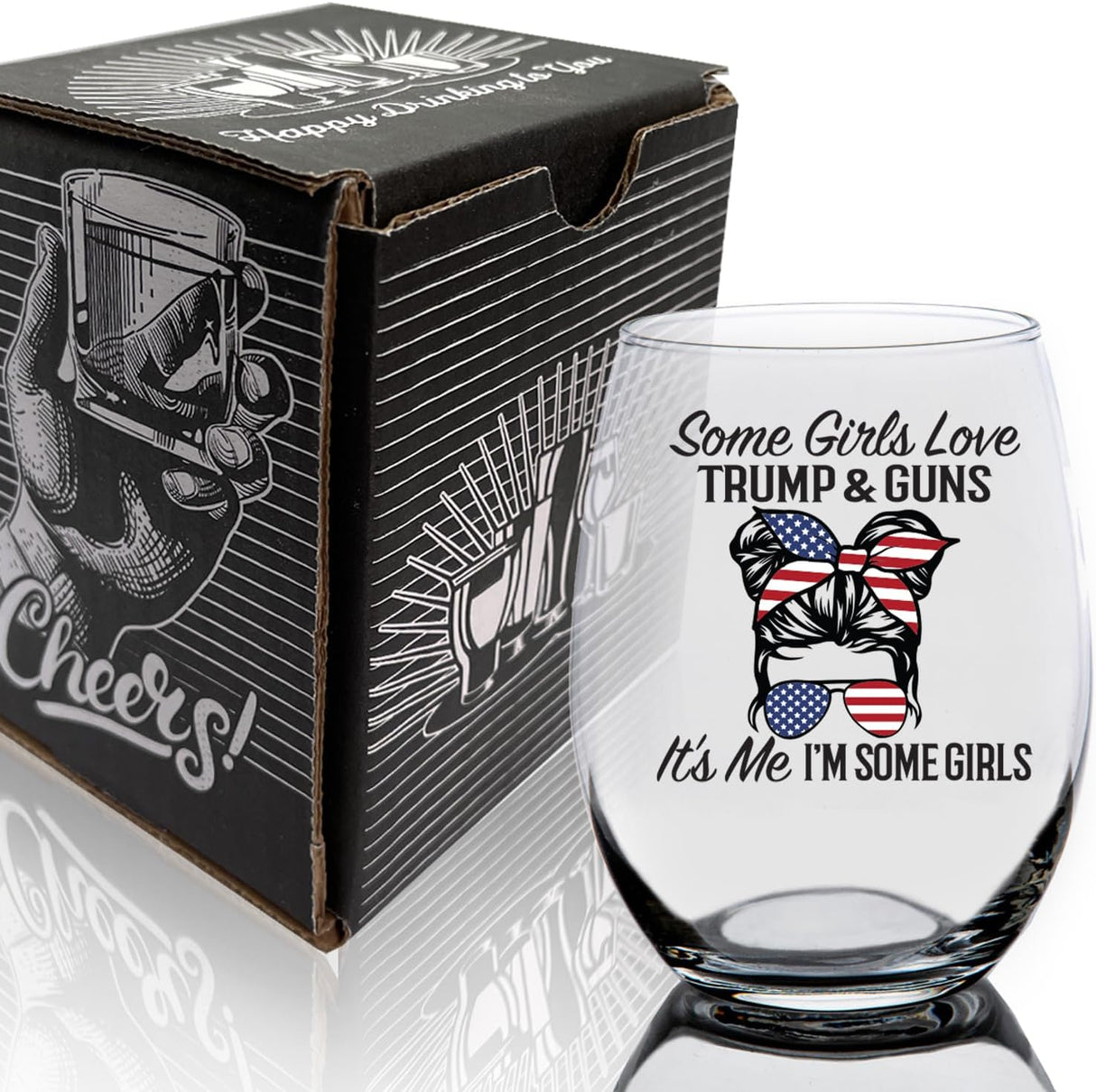I'm a Trump Girl 15 OZ Stemless Wine Glass Maga Merch Trump Novelty Wine Glass for Wife, Wine Glass Gift for Mother from Daugther, Gift for Wine Lover