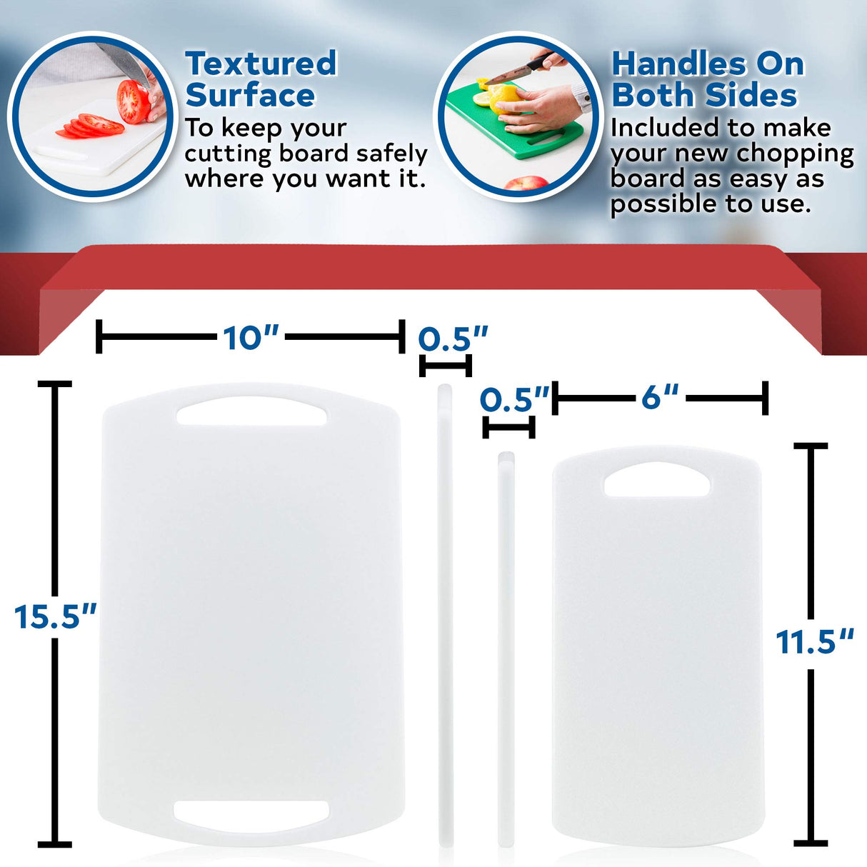 Plastic Cutting Boards for Kitchen, Made in USA, Set of 2, Large 15.5"x10" and Small 11.5"x6", BPA and Phthalate Free, Meets USDA-NSF-FDA Standards, Commercial 1/2" Thick HDPE Plastic, Dishwasher Safe