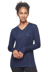 Expert Brand USA-Made Women's Drimax Dry Fit V Neck Athletic Long Sleeve