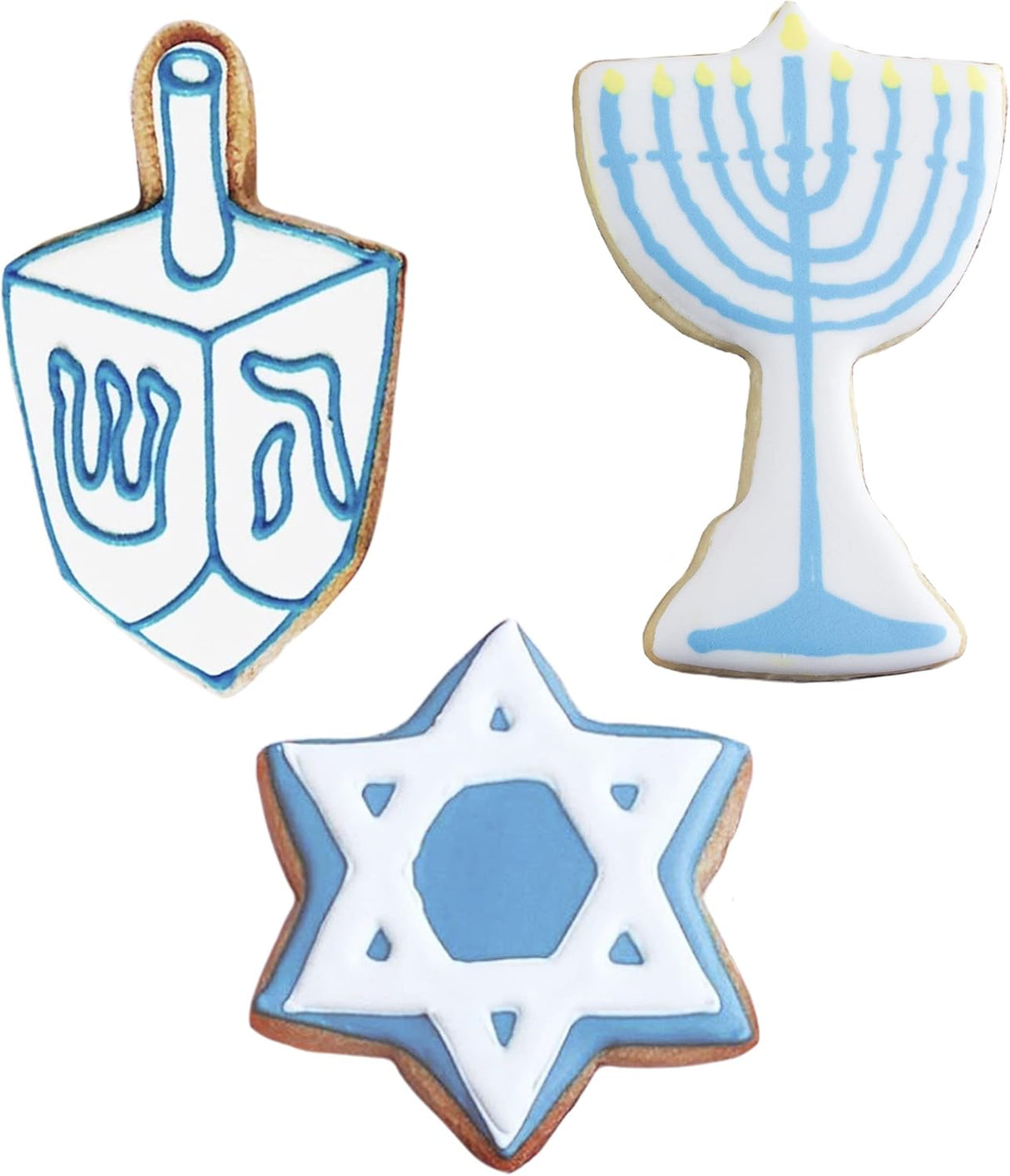 Hanukkah Cookie Cutters 3-Pc. Set Made in the USA by Ann Clark, Star of David, Dreidel and Menorah