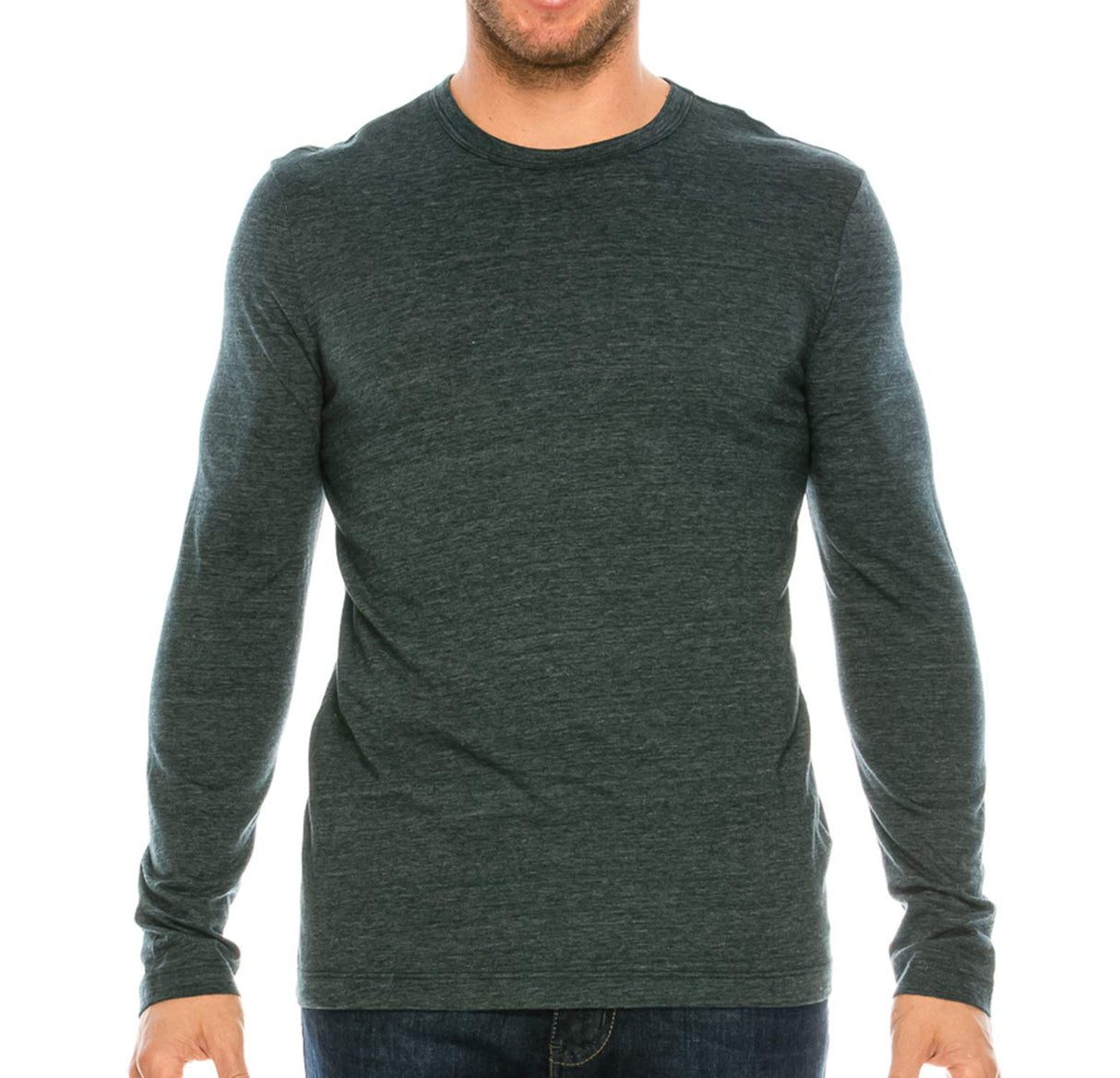 YURO-K Men's Binded Neck Premium Tri-Blend Classic Long Sleeve Crew Neck T-Shirt S-XX Large