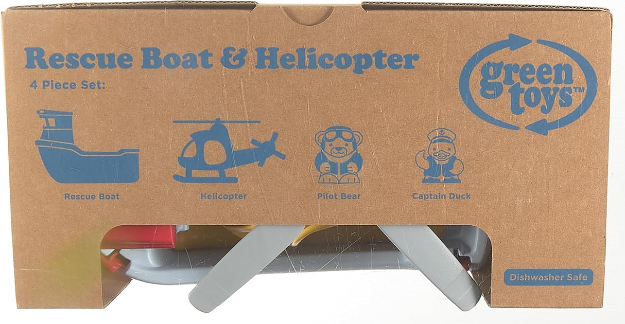 Green Toys Rescue Boat with Helicopter Red, 1 EA