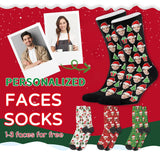 Custom Face Socks with Photo Novelty Crew Socks, Personalized Red Hearts Unisex Crew Sock Gifts for Men Women Made in USA