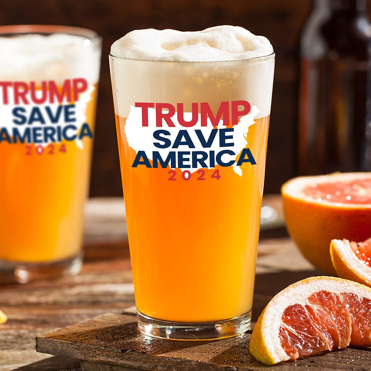 Trump 2024 Save America | American Flag Glass |16 oz Unique Beer Mug | Patriotic Old Fashioned Beer Tasting Guinness Pint Glasses For Men | Retirement Gifts For Men | Made In USA