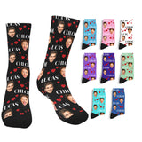 Custom Face Socks with Photo Novelty Crew Socks, Personalized Red Hearts Unisex Crew Sock Gifts for Men Women Made in USA