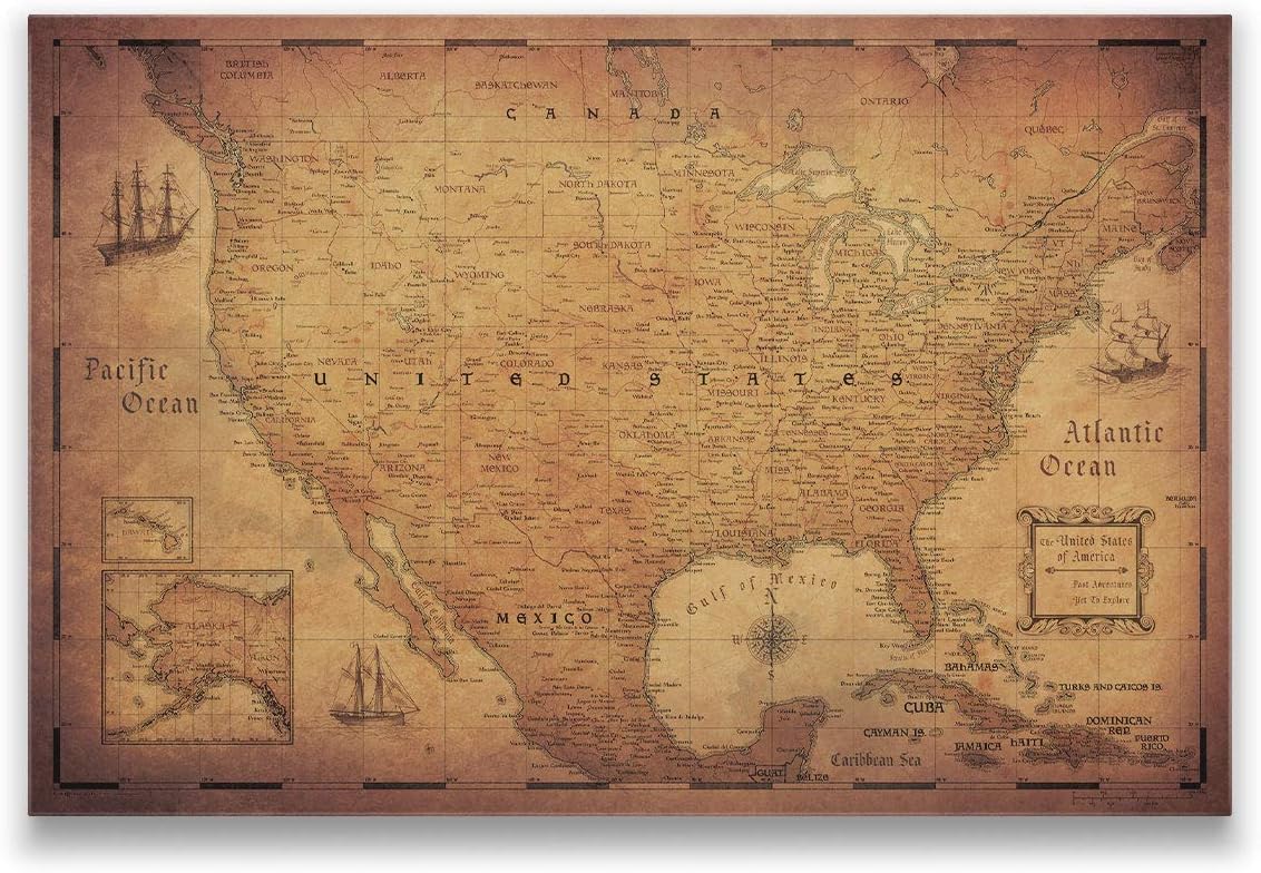 Push Pin USA Travel Map- Golden Aged - Made in Ohio, USA!