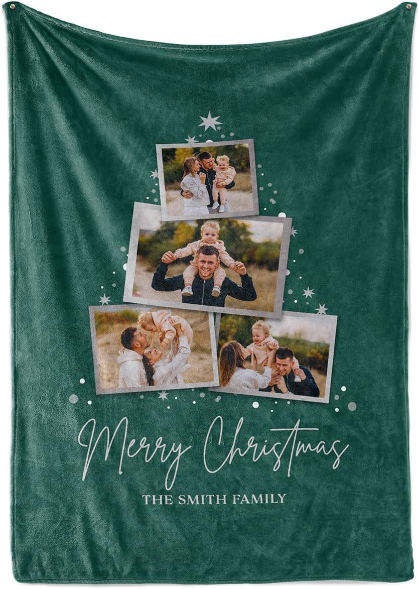 Custom Christmas Blankets - Family Photo Christmas Throw Blanket for Couch - Cozy Christmas Decor - Soft & Warm Fleece Picture Blankets - Personalized Gifts (Sherpa - 50x60)