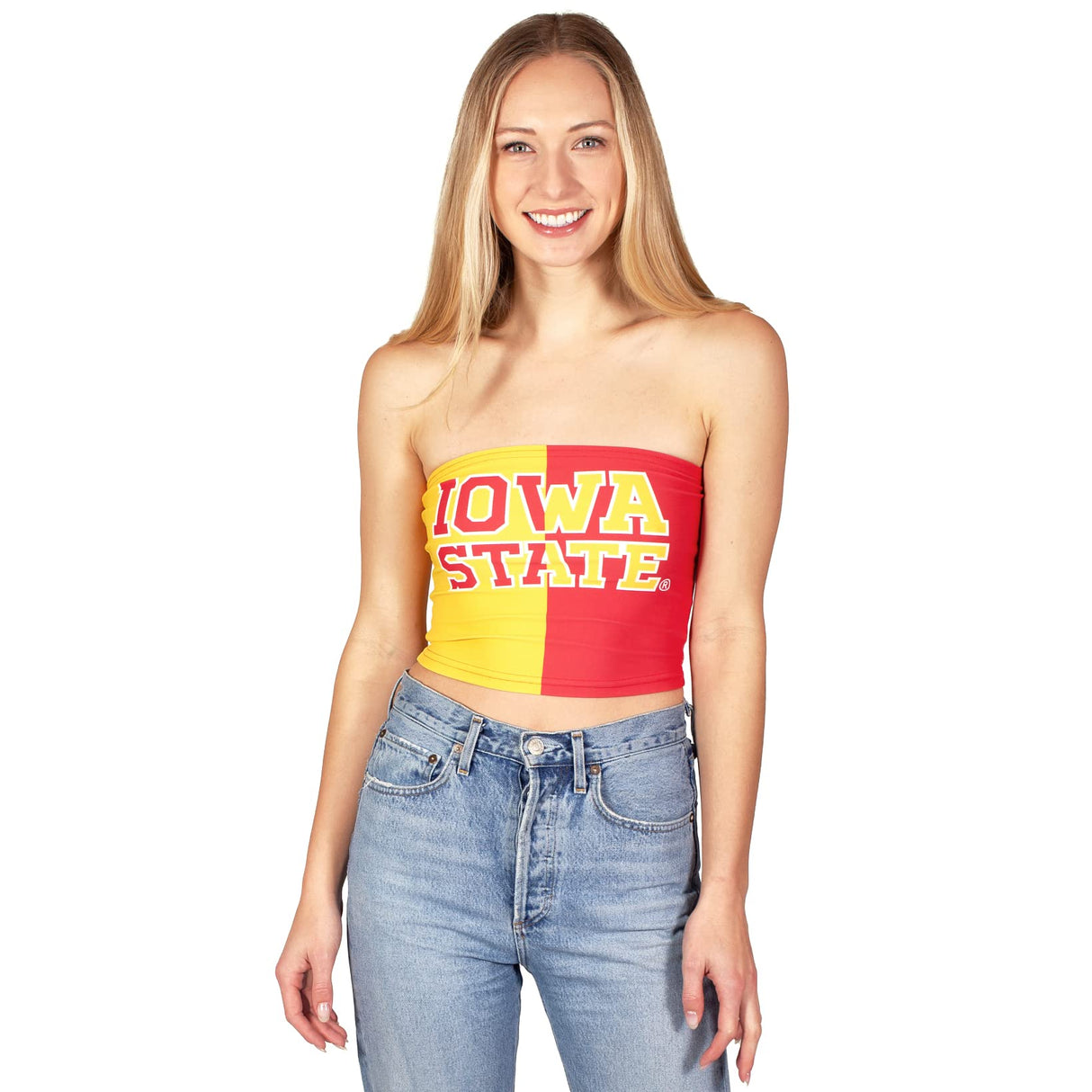 Lojobands Women's Tailgate Outfit College Two Tone Color Block Tube Top Made in USA One Size Fits Most
