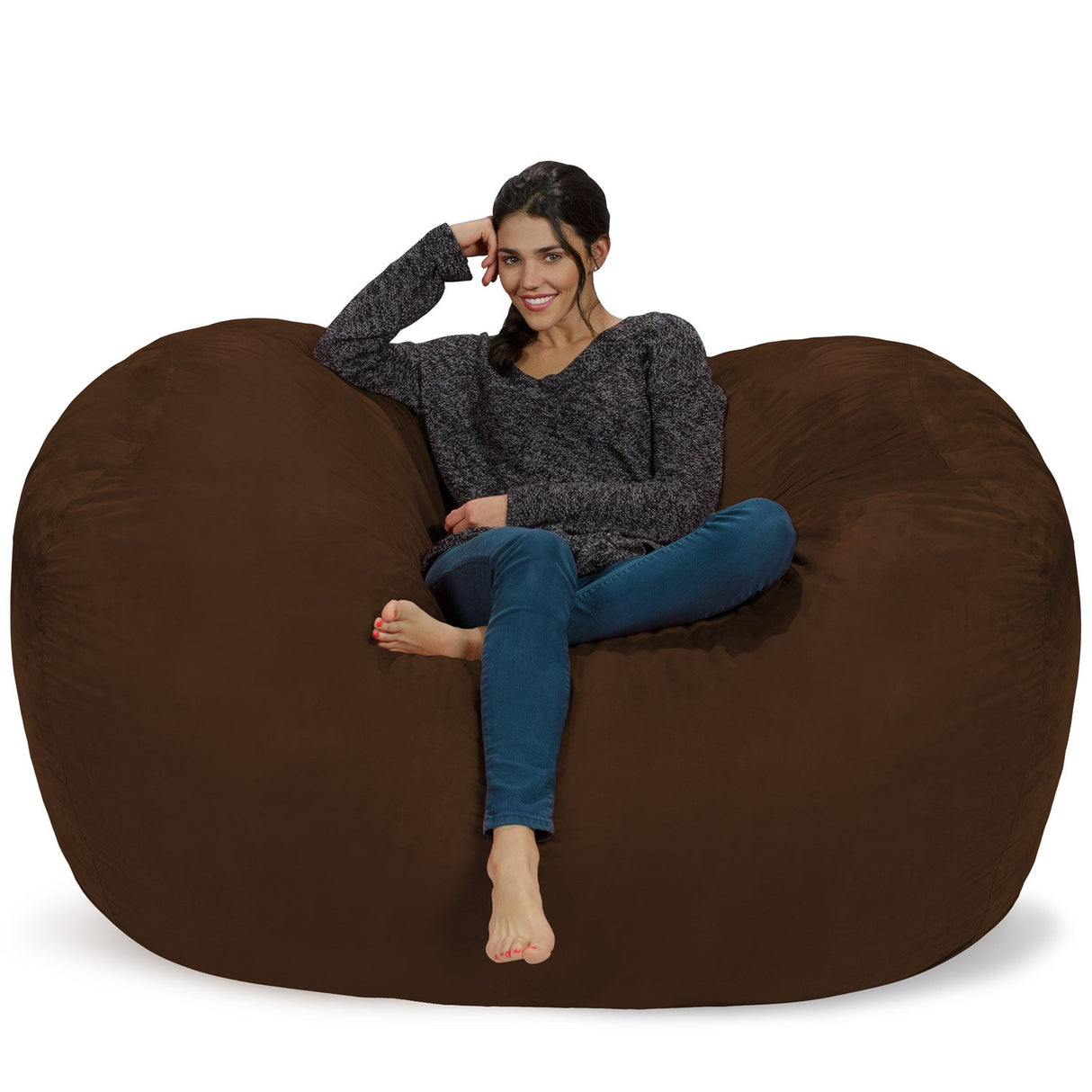 Chill Sack Bean Bag Chair: Huge 6' Memory Foam Furniture Bag and Large Lounger - Big Sofa with Soft Micro Fiber Cover - Red Furry