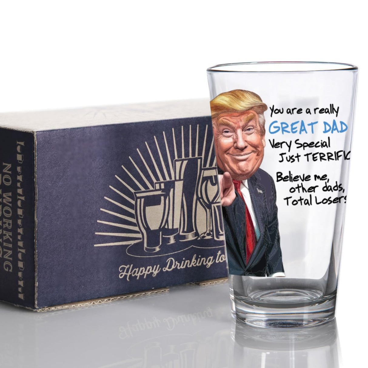 Funny Novelty Glass for Dad - Donald Trump Father's Day Beer, Whiskey, or Can Glass Gift, Funny Father’s Day Gift for Husband, Father, or Stepfather - Trump Stuff Maga Merch (101-15193-D, PINT)