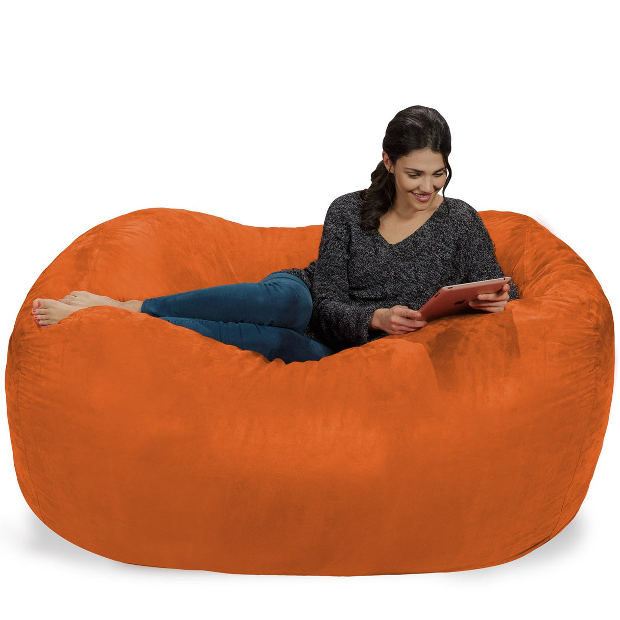 Chill Sack Bean Bag Chair: Huge 6' Memory Foam Furniture Bag and Large Lounger - Big Sofa with Soft Micro Fiber Cover - Red Furry