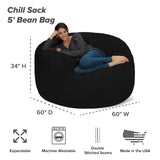 Chill Sack Bean Bag Chair: Giant 5' Memory Foam Furniture Bean Bag - Big Sofa with Soft Micro Fiber Cover - Black