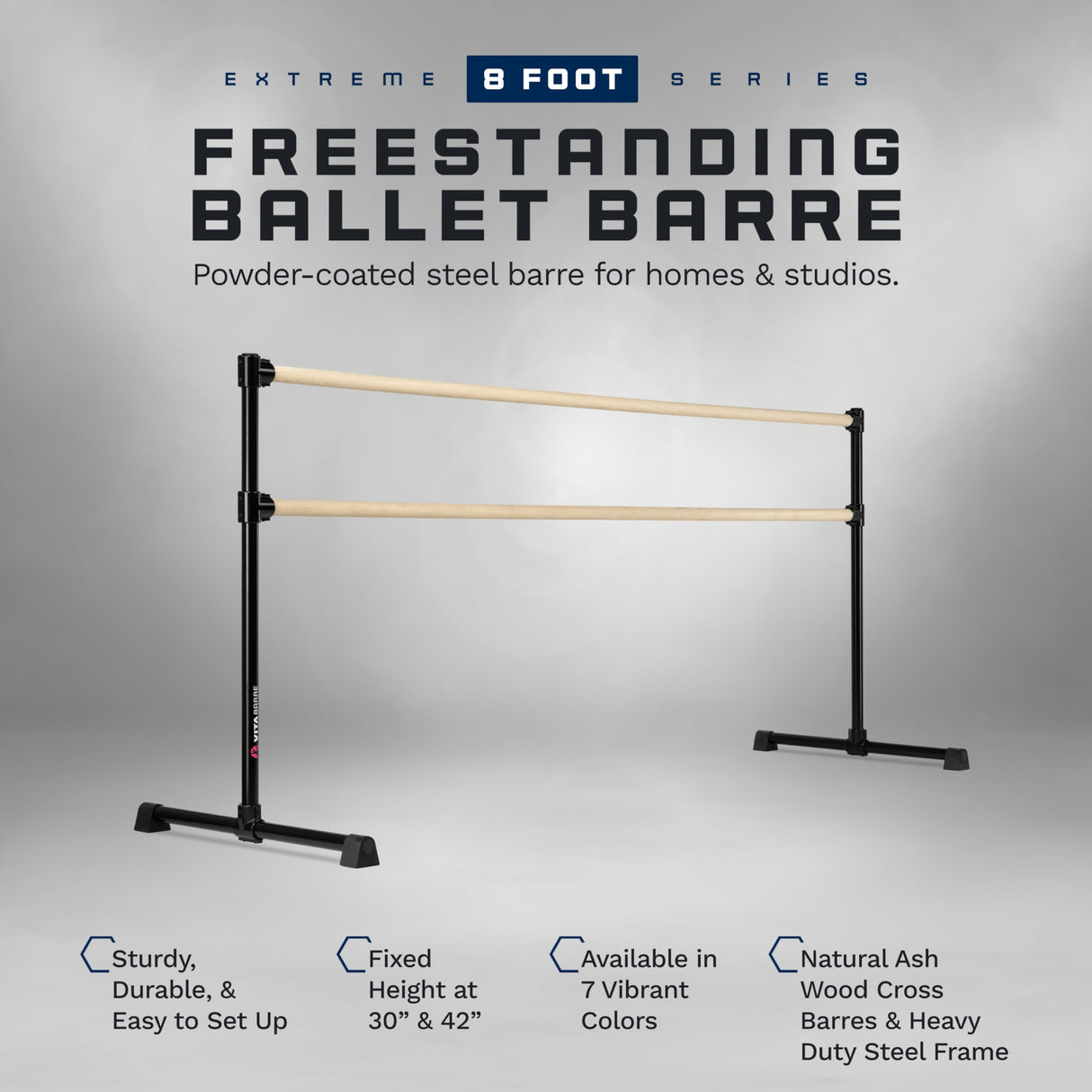 VITA Barre Portable Freestanding Double Ballet Barre, Extreme, Wood | Fixed Height, Made in USA, Home or Gym Exercise Equipment for Kids & Adults | Dance, Fitness, Pilates
