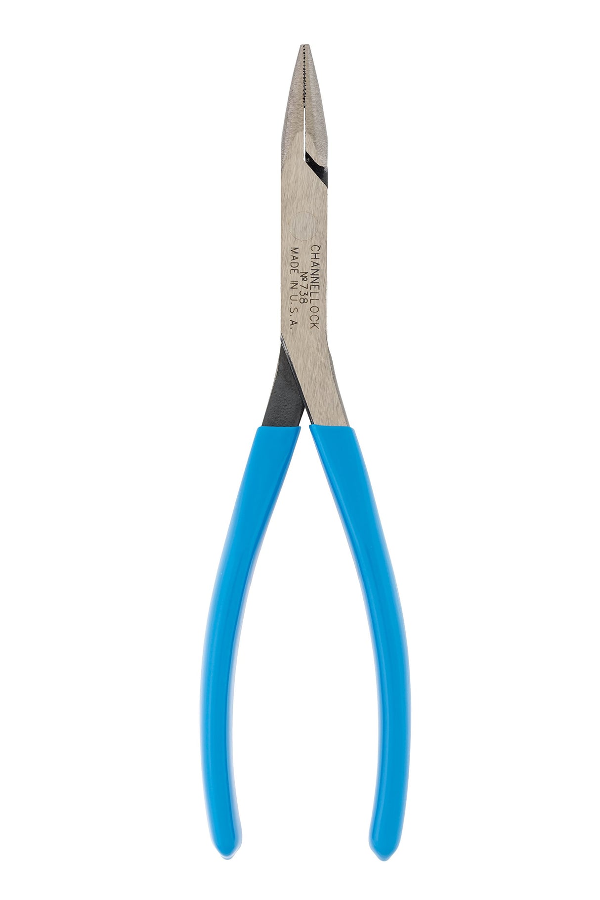 Channellock 718 8-Inch Flat Nose Pliers | Duckbill Jaw Pliers with Extra Long Nose and Crosshatch Teeth Pattern Designed for Hard-to-Reach Places | Forged of High Carbon Steel | Made in the USA