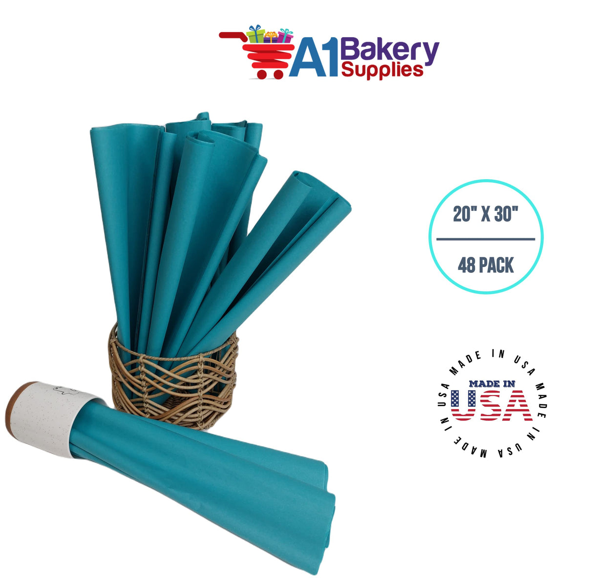 Caribbean Teal Tissue Paper 20 Inch x 30 Inch - 48 XL Sheets Premium Quality Tissue Paper by A1 bakery supplies