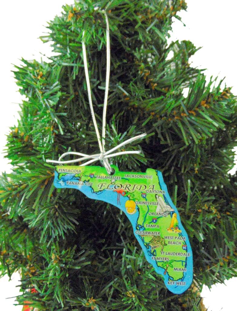 Florida Christmas Ornament Retro State Map Acrylic Decoration Gift Made in The USA