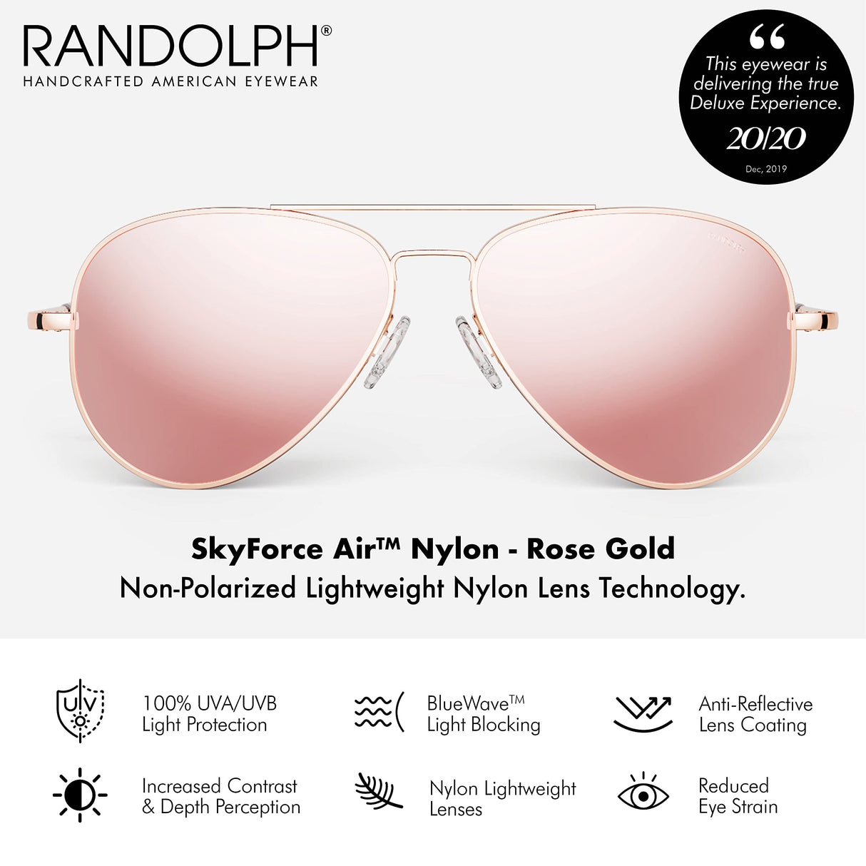 Randolph USA | Concorde Classic Aviator Sunglasses for Men or Women 100% UV