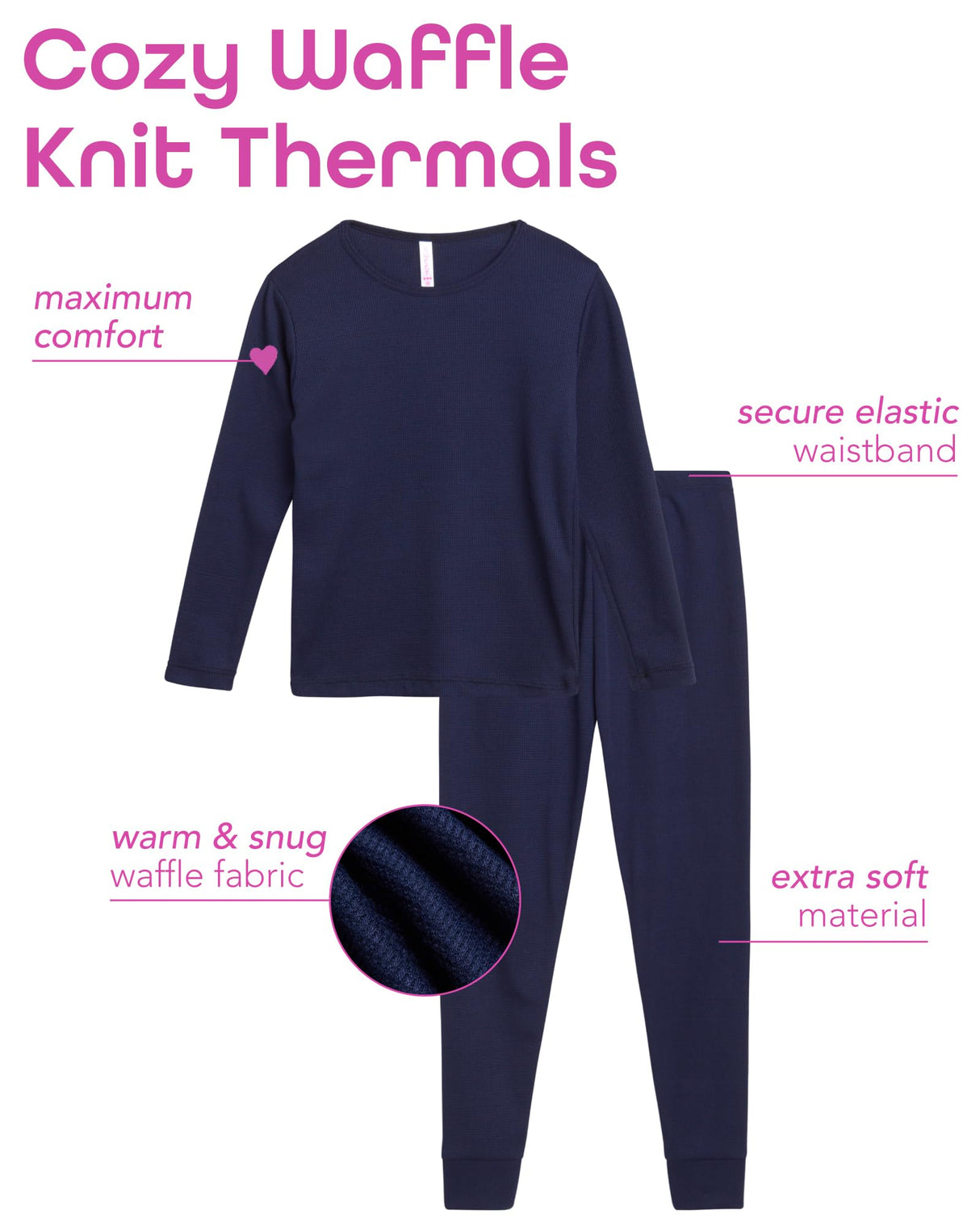 Sweet Hearts Girls' Thermal Underwear Set - 6 Piece Waffle Knit Top and Long Johns Base Layer Set: Made in USA (2T-16)