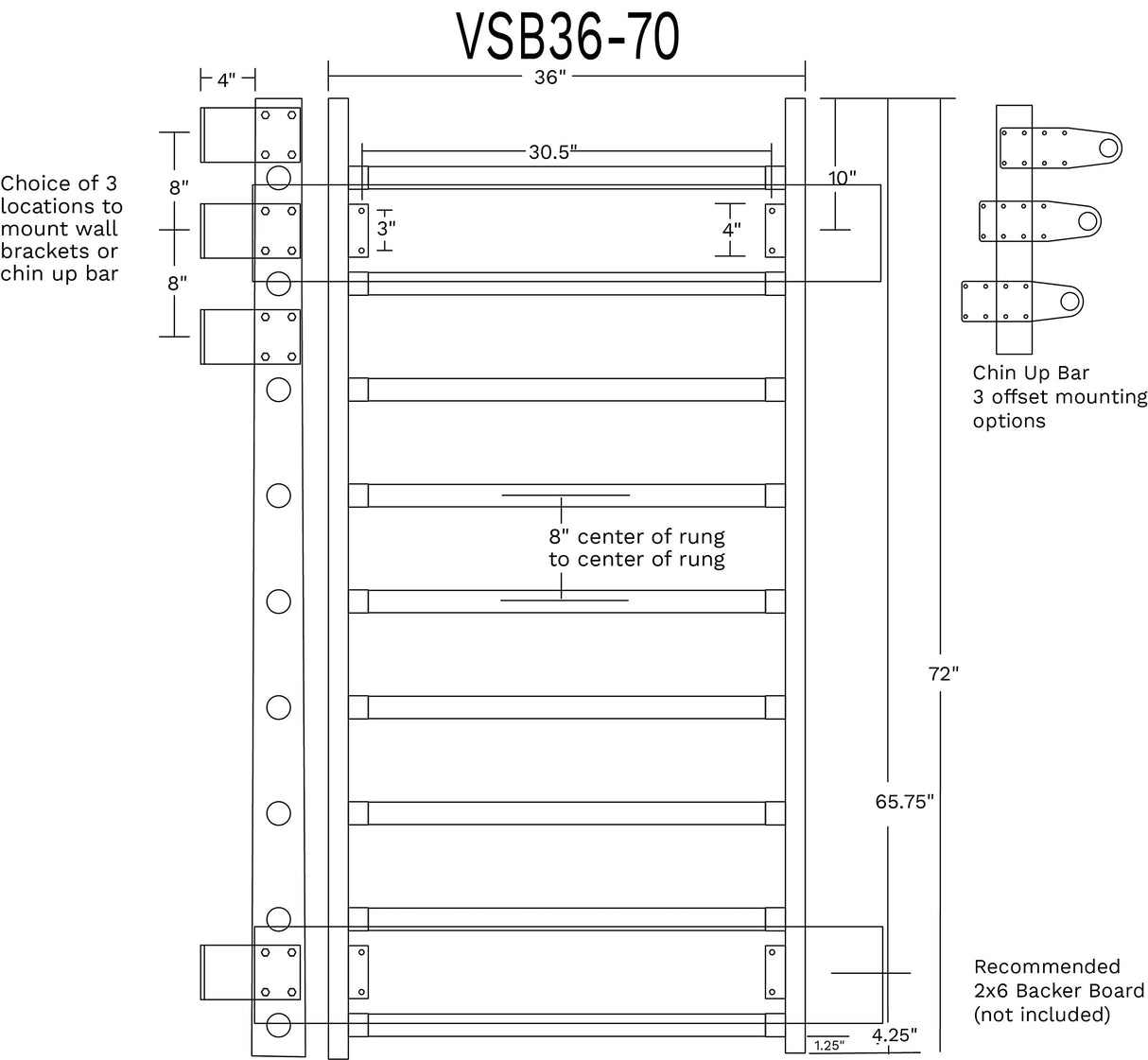 Vita Vibe VSB Series- 36" Wide Stall Bars (Swedish Bars) - 72" - 90" Tall