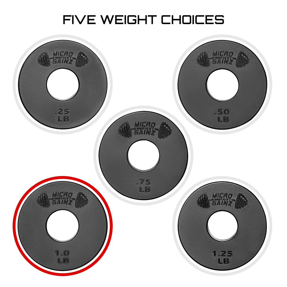 Micro Gainz Standard 1-Inch Center Hole Weight Plates, Set of 2 Black Fractional Plates Choose Set (.25LB-1.25LB), Designed for Standard 1-inch Barbells & Dumbbells, Made In USA