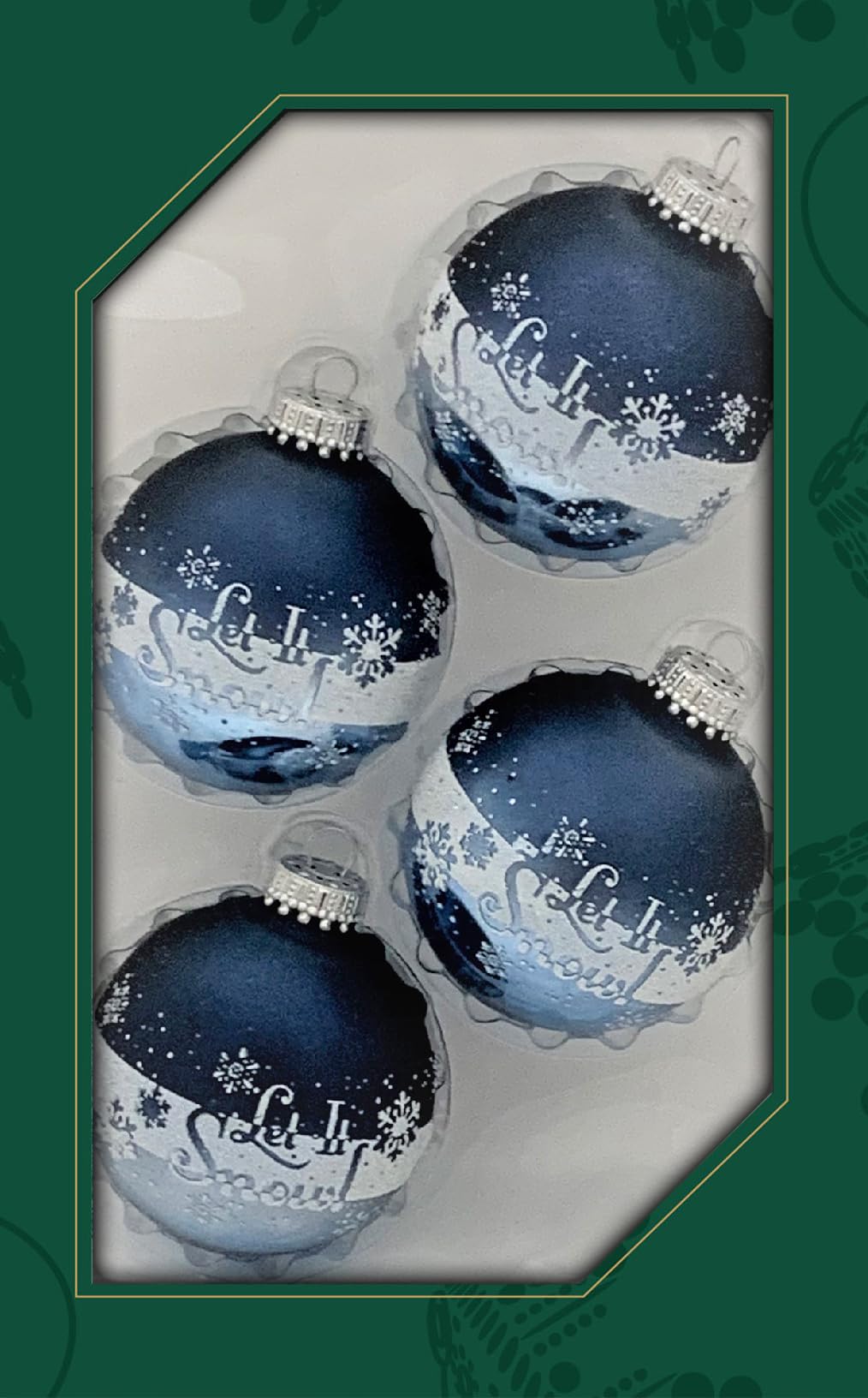 Glass Christmas Tree Ornaments - 67mm/2.625" [4 Pieces] Decorated Balls from Christmas by Krebs Seamless Hanging Holiday Decor (Frost with Blue & Silver Bethlehem Scene)