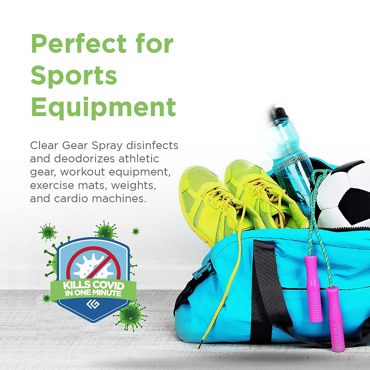 Disinfectant, Cleaner, and Deodorizer for Sports Equipment, Gyms, and Fitness Centers - EPA-Registered, Hospital Grade, Made in USA - 1 Gallon Bottle + Empty 1 Gallon Spray Bottle