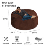 Chill Sack Bean Bag Chair: Giant 5' Memory Foam Furniture Bean Bag - Big Sofa with Soft Micro Fiber Cover - Black